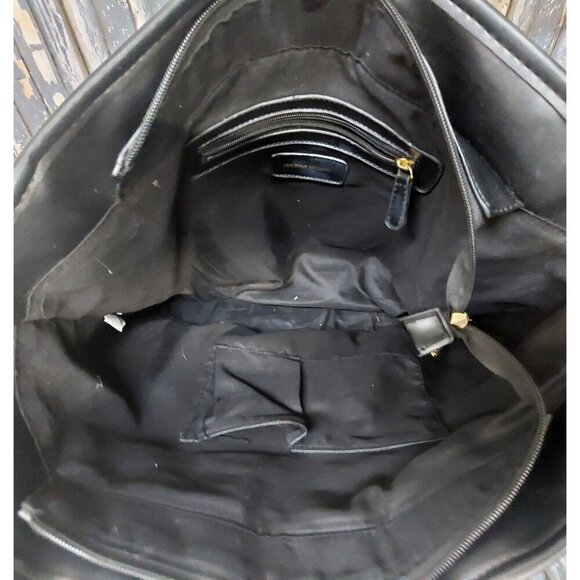 Adrienne Vittadini Black Weekender Tote Bag Double Handle Vegan Leather Zip Top - Picture 9 of 12